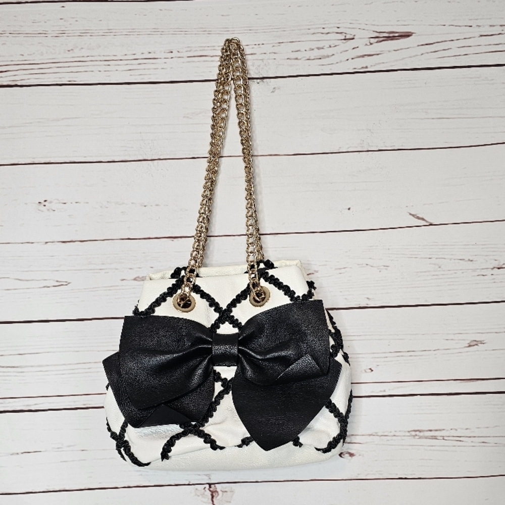 Betsey Johnson Black and White Bow Bag with Makeup Pouch